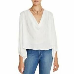 Free People Semi Sheer Pebbled Long Sleeve Scoop Drape Neck Blouse Size XS
